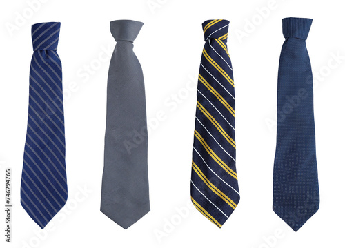 Strapped neckties in different on white background. Top view of striped tie on white background. Father's day concept