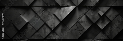 3d black geometric pattern on a square background, black diamond pattern abstract wallpaper on dark background, Digital black textured graphics poster banner background 