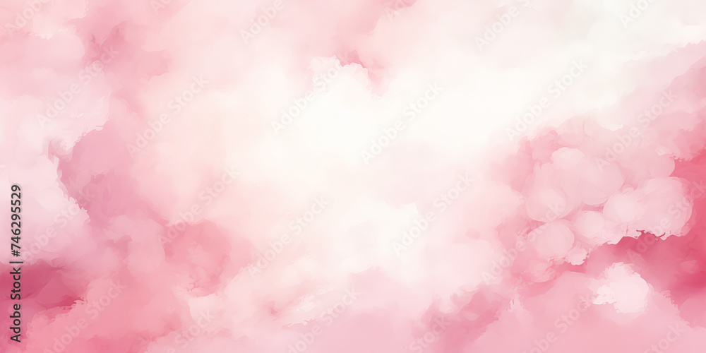 pink watercolor background, pink clouds watercolor background,banner pink sky handpainted watercolor