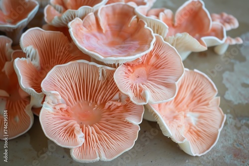 fantastic mushrooms on a background of building plaster. in pastel colors.