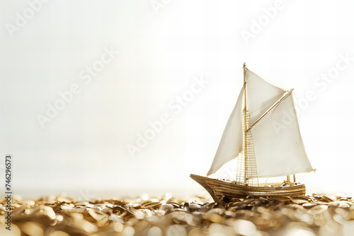 Golden Voyage: Navigating Prosperity on an Ocean of Wealth..Background Color: Gradient of white to soft gold..Banner Resolution: Not Specified