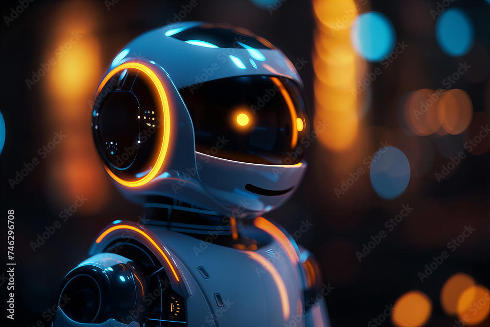 Futuristic Robot Portrait with Neon Highlights and Visionary Design.. Futuristic Robot Portrait with Neon Highlights and Visionary Design..