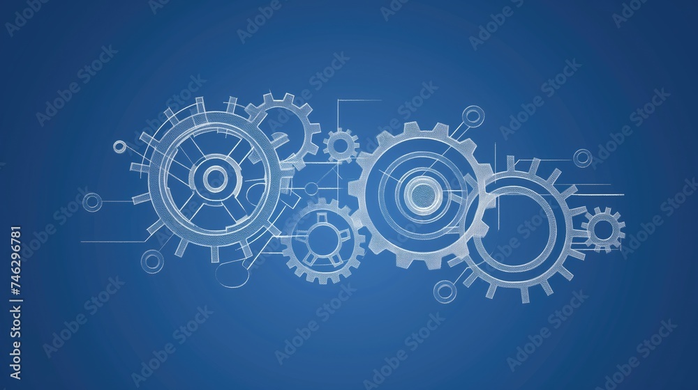 Wireframe illustration of a gears