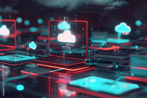  Futuristic Cyber Cloud Computing Network Hub Illustration Banner