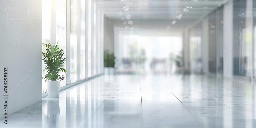 Modern Office Corridor with Sunlight and Green Plant Banner Modern Office Corridor with Sunlight and Green Plant Banner