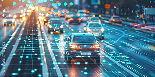  Futuristic Traffic Flow on City Streets at Twilight
