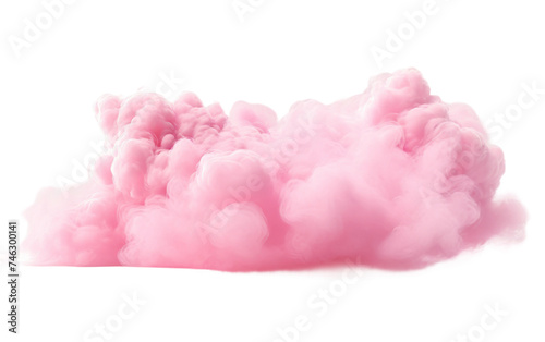 Pink Cloud of Smoke. A pink cloud of smoke billows. The smoke appears soft and fluffy, creating a striking contrast against the stark white backdrop. On PNG Transparent Clear Background.
