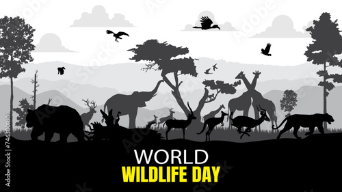 World Wildlife Day Background Vector illustration. Animals in forest.