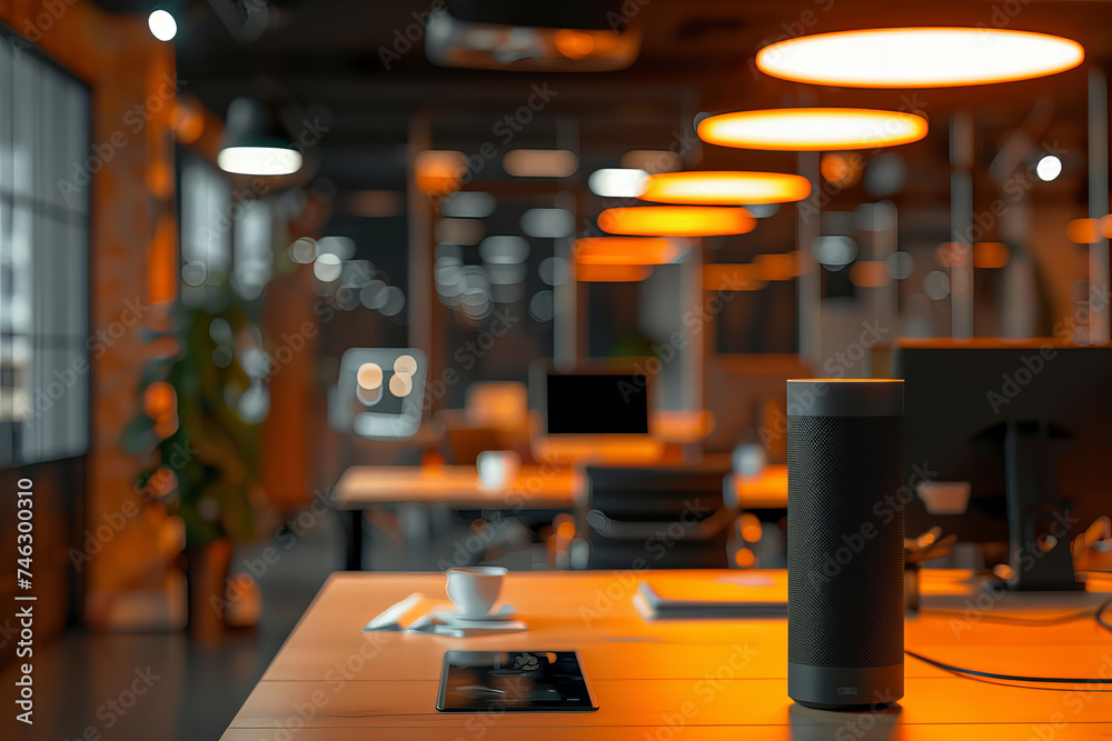 Title: Elegant Modern Office Space Illuminated By Warm Ambient Lighting Title: Elegant Modern Office Space Illuminated By Warm Ambient Lighting
