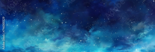 blue watercolor space background with stars, milky way, nebula, galaxy, cosmos milky way, blu background banner