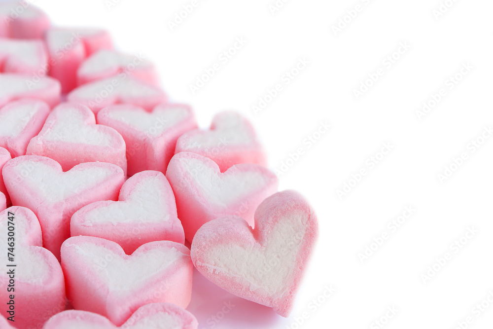 close up of sweet heart shape of marshmallow on white background. close up of sweet heart shape of marshmallow on white background.