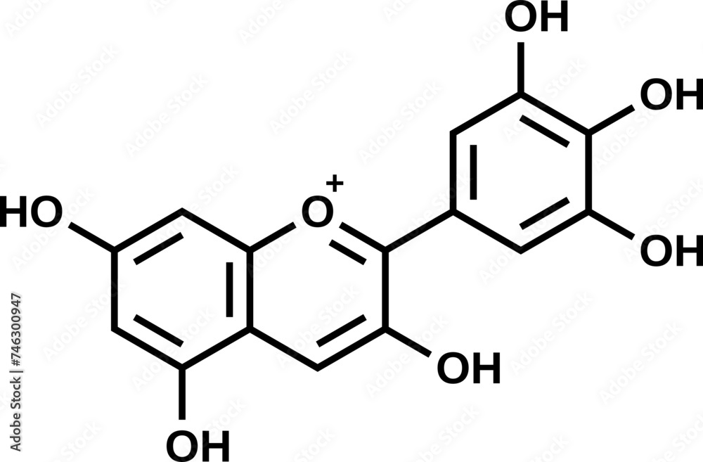 Delphinidin structural formula, vector illustration Delphinidin structural formula, vector illustration
