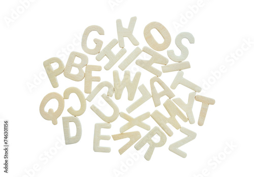 Wooden letters of English alphabet isolated on white background with clipping path.