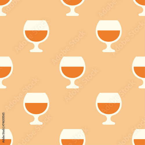 Glasses of cognac seamless pattern. White and orange icons on pastel background. Best for textile, bar decoration, wallpapers, wrapping paper, package and web design.