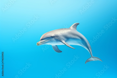 Dolphins swimming, a dolphin jumping in the air.