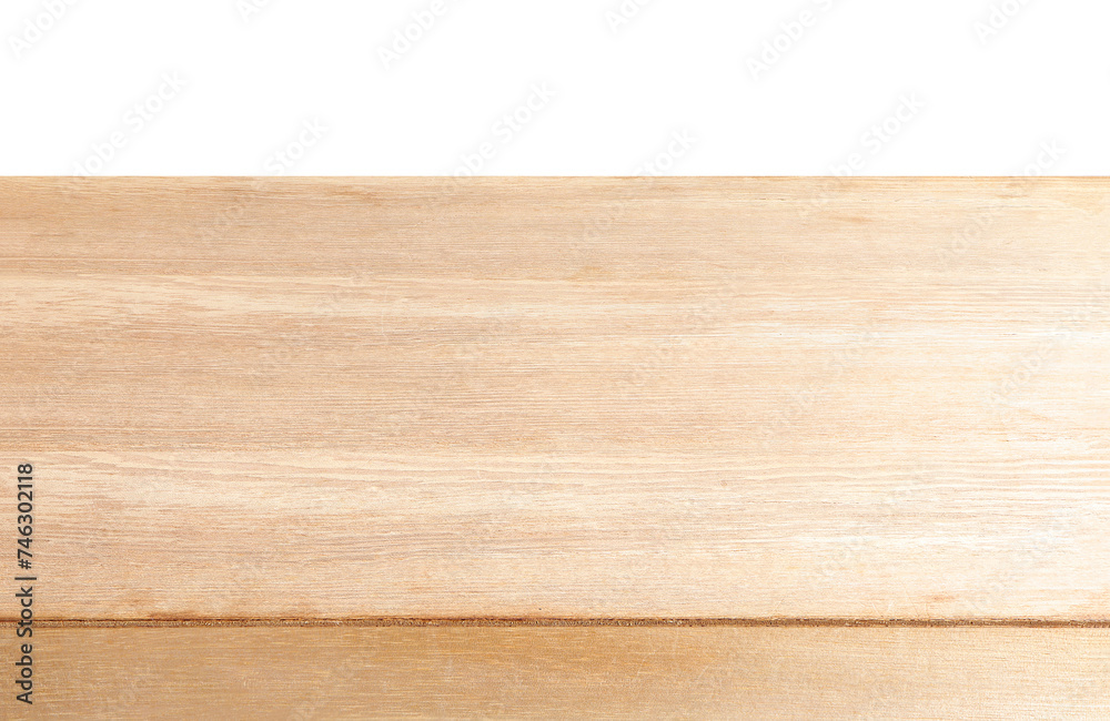Empty wooden table on white background with clipping path. Mock up for display of product.