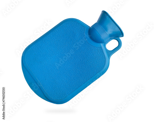Blue hot water bag isolated on white background with clipping path. A hot water bottle on white.