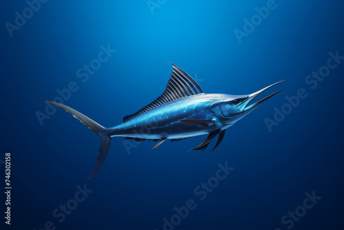 A deep sea fish, a blue marlin swimming in the ocean. © Duka Mer