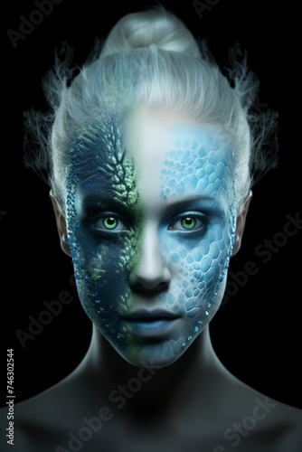 A detailed matte fantasy portrait of a humanoid, a person with an attractive painted face.