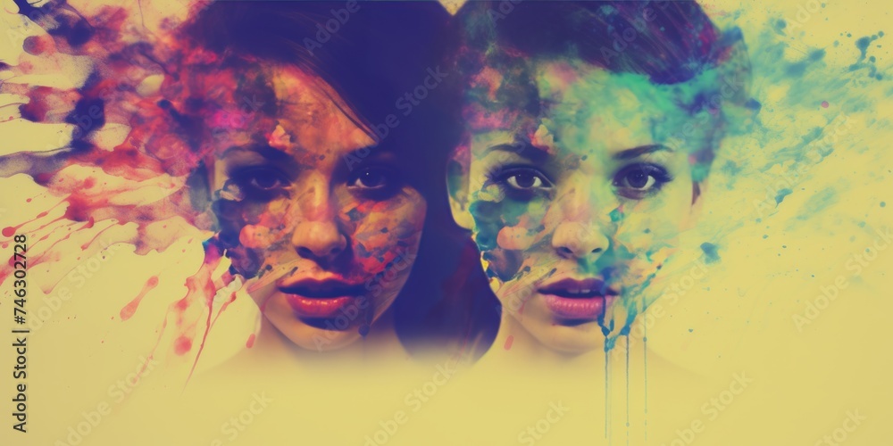 A color portrait of a couple of people with paint on their faces.