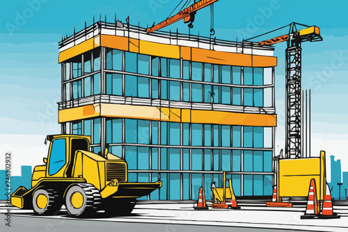 a building under construction  with construction equipments