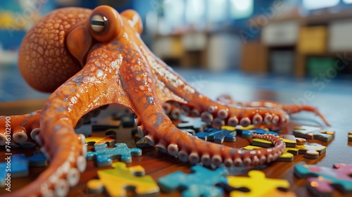 Octopus interacting with 3D puzzles showcasing intelligence and problem solving skills