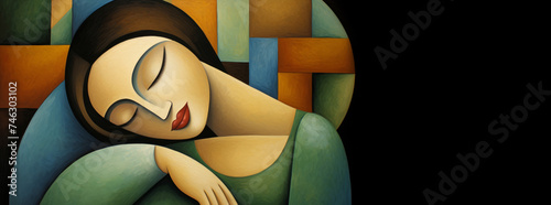 A portrait of a woman sleeping, a painting of a woman with her eyes closed, dreaming face.