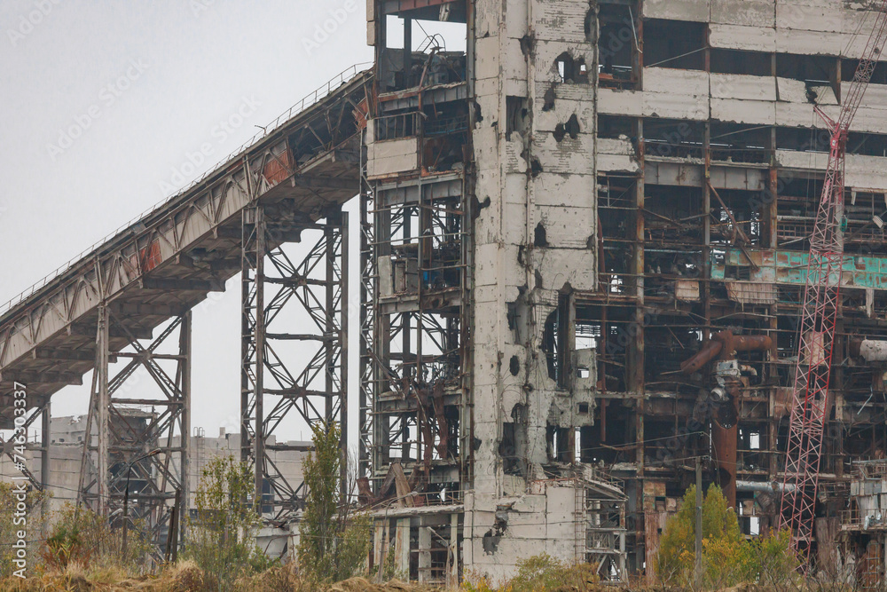 Destroyed and abandoned residental building during war in Ukraine. Destroyed and abandoned residental building during war in Ukraine.