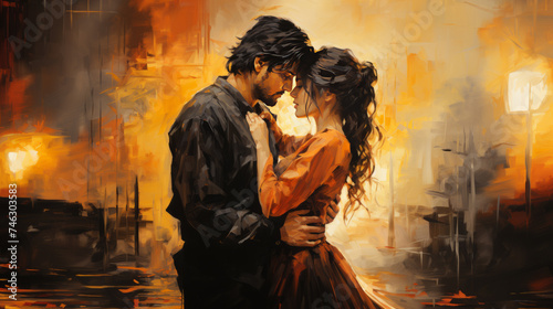 A romantic painting, a painting of a man and a woman embracing, romanticism painting.