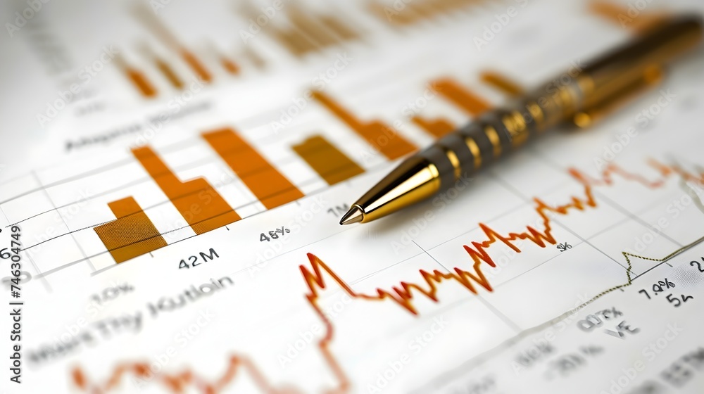 Pen on Business Graph in Orange and Gold Style Pen on Business Graph in Orange and Gold Style