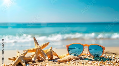Beach Themed Scene with Sunglasses and Starfish © woravit