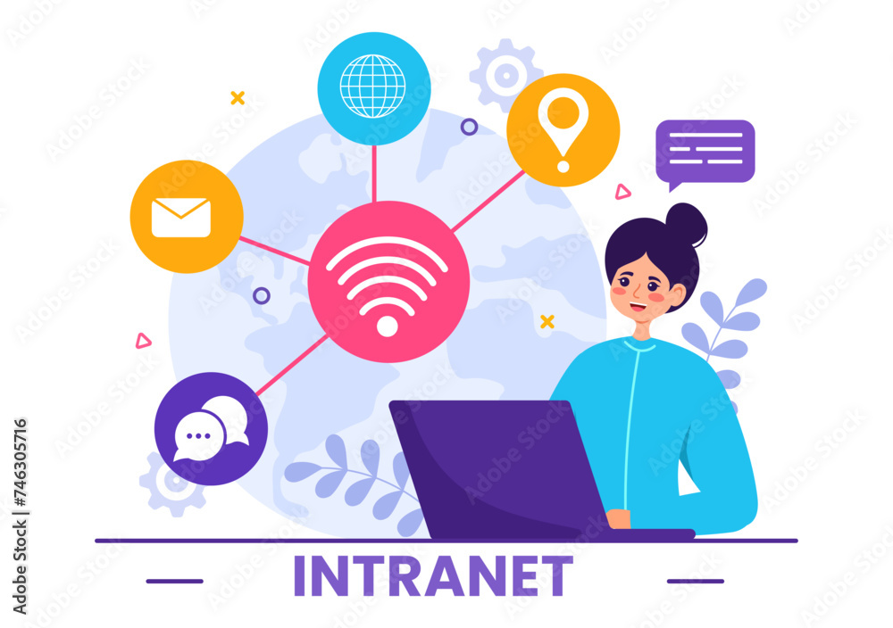 Intranet Internet Network Connection Technology Vector Illustration to Share Confidential Company Information and Website in Flat Cartoon Background Intranet Internet Network Connection Technology Vector Illustration to Share Confidential Company Information and Website in Flat Cartoon Background