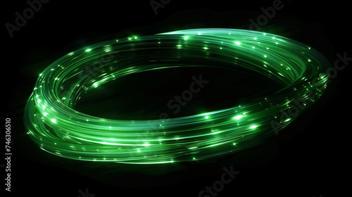 Glowing optical fiber in the dark.