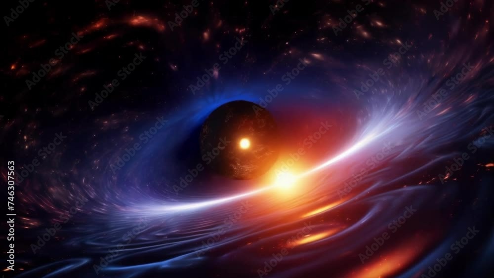 The extreme gravitational forces of a supermassive black hole can cause light to bend and distort as it travels near the event horizon, creating fascinating optical illusions and warping The extreme gravitational forces of a supermassive black hole can cause light to bend and distort as it travels near the event horizon, creating fascinating optical illusions and warping