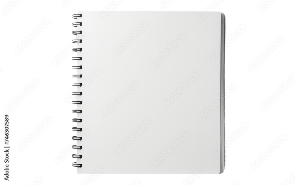 White Spiral Notebook. A white spiral cover is visible, showcasing its simple and clean design. On PNG Transparent Clear Background. White Spiral Notebook. A white spiral cover is visible, showcasing its simple and clean design. On PNG Transparent Clear Background.