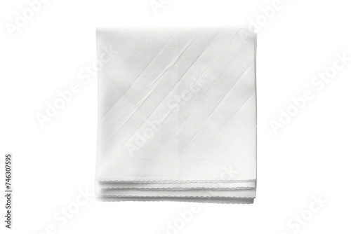 Folded White Towel. A neatly folded white towel is crisp and clean, with precise folding lines visible. On PNG Transparent Clear Background.