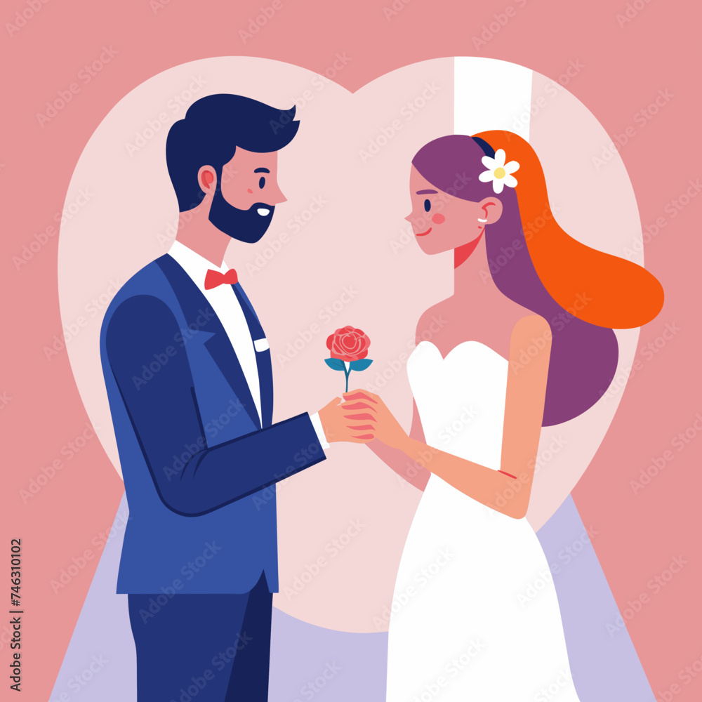 A couple exchanging rings during the ceremony. vektor illustation A couple exchanging rings during the ceremony. vektor illustation