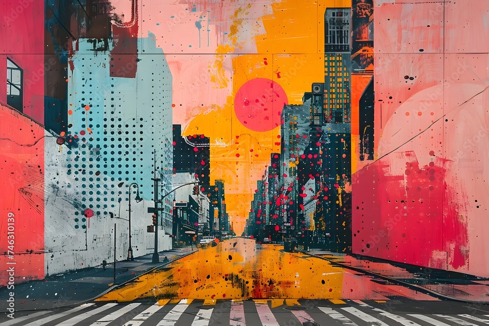 Fototapeta premium Vibrant Colored City Street Painting in Abstract Style