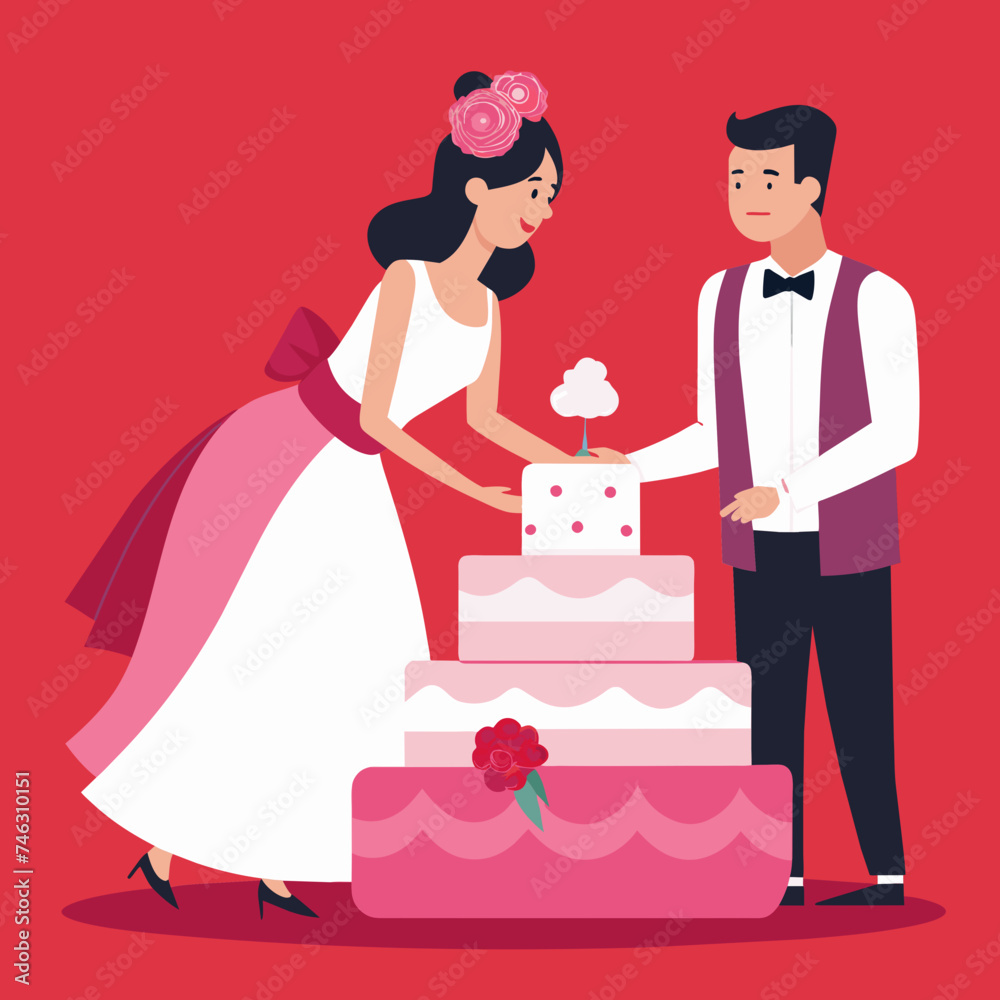 A couple cutting into a decadent wedding cake. vektor illustation A couple cutting into a decadent wedding cake. vektor illustation
