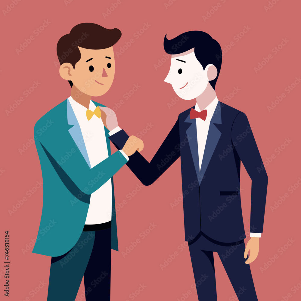 A groomsmen helping the groom with his tie. vektor illustation A groomsmen helping the groom with his tie. vektor illustation