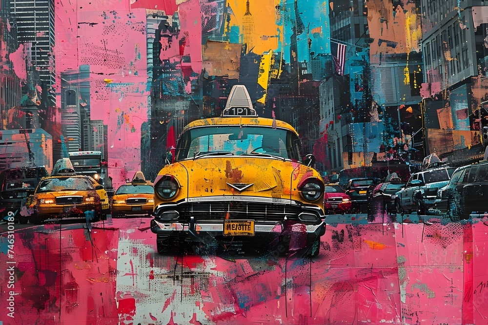 Fototapeta premium Pop Art Taxi in Vibrant City