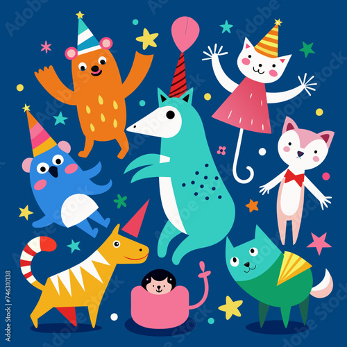 Whimsical illustrations of party animals. vektor illustation