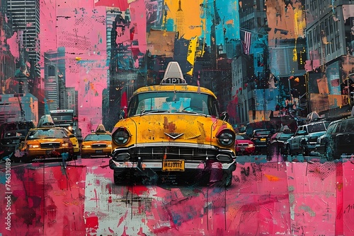 Pop Art Taxi in Vibrant City