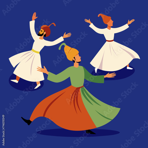 Whirling dervishes performing traditional dances. vektor illustation