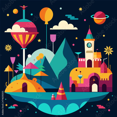 Surreal landscapes with party elements. vektor illustation