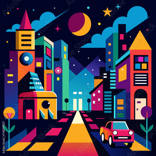 Vibrant street art murals celebrating nightlife. vektor illustation