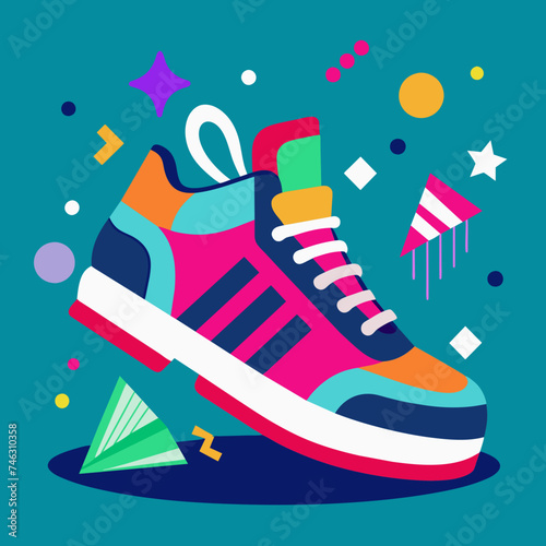 Funky sneakers worn by partygoers. vektor illustation