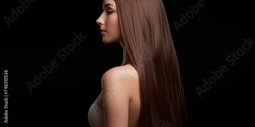 Long Healthy Straight Hair. Skin natural beauty, smooth skin for Care and hair products. Model girl, woman.