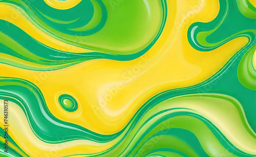 Harmonious blends of jade green and sunflower yellow come together, creating a vibrant and captivating abstract composition. Liquid acrylic painting with emerald gradient and splash.