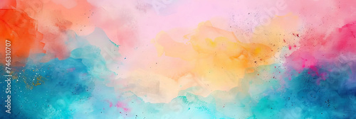 colorful watercolour background,pink yellow orange red blue cyan green watercolor paint background . banner